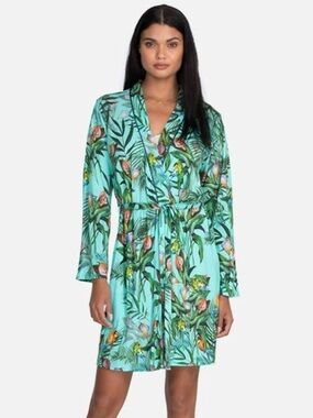 JOHNNY WAS Aqua Tropical Botanical Short Robe